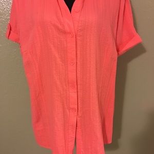 Orange button down top